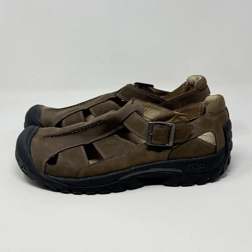Keen Fisherman Sandals Mens 12 Brown Leather Buckle Strap Closed Toe Hiking
